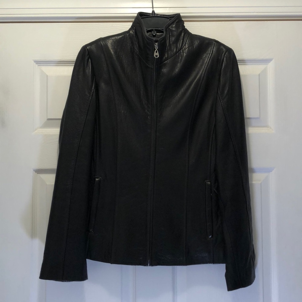 Andrew Marc/Black Leather Moto Jacket